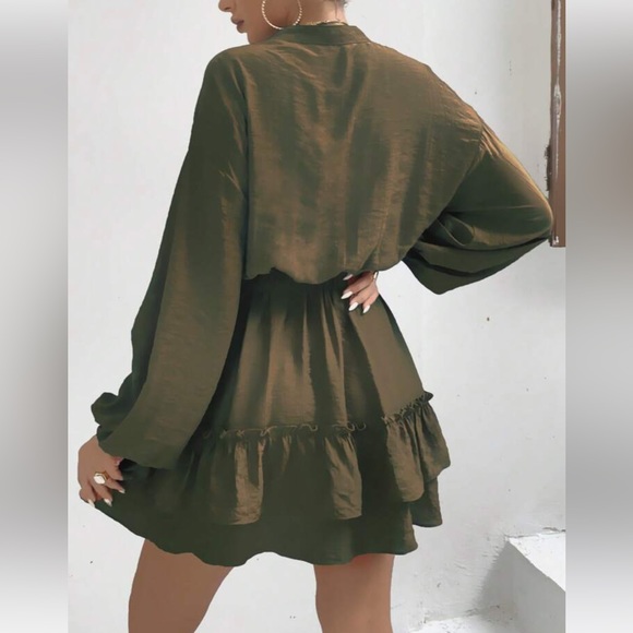 Lantern Sleeve Ruffle Hem Dress - Picture 2 of 10